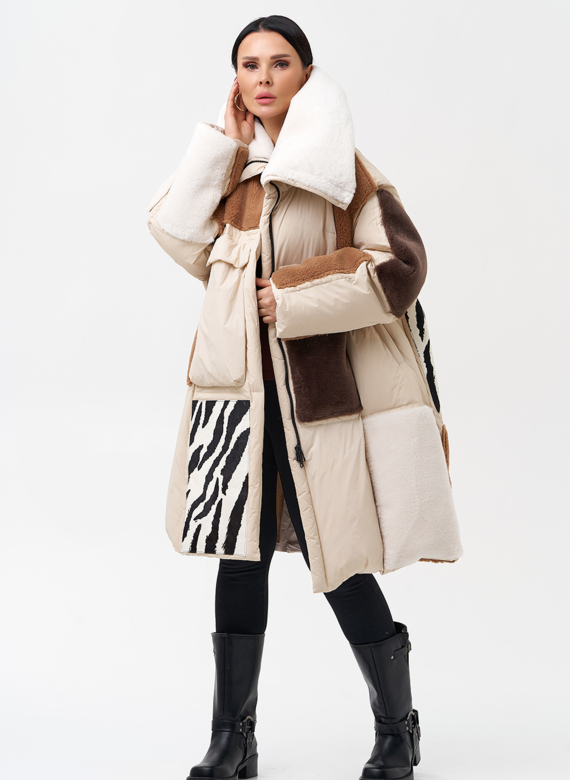 Комбинированный женский пуховик 