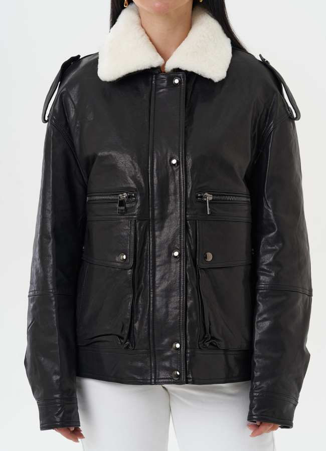 Утепленная куртка-пилот из натуральной кожи модель № 28113 универмаг малина