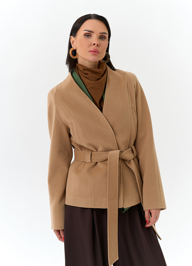 Женское укороченное пальто с поясом модель № 32687 универмаг малина