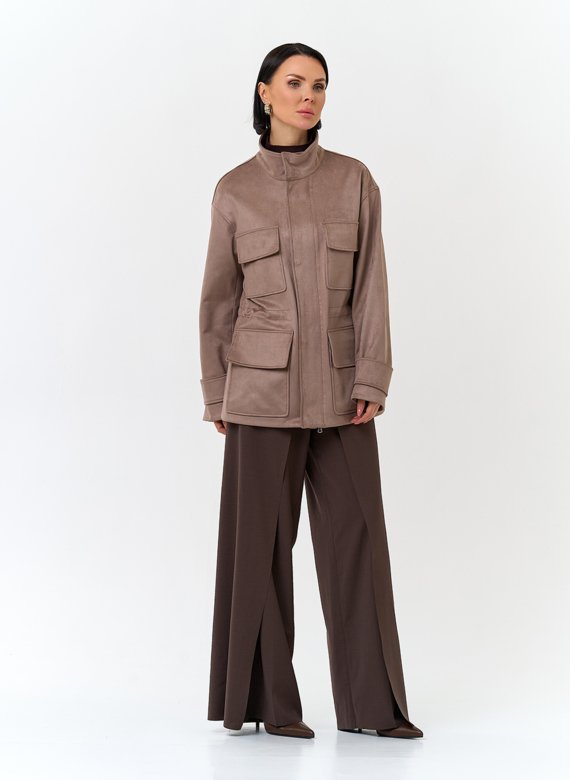 Женская куртка парка из эко замши 