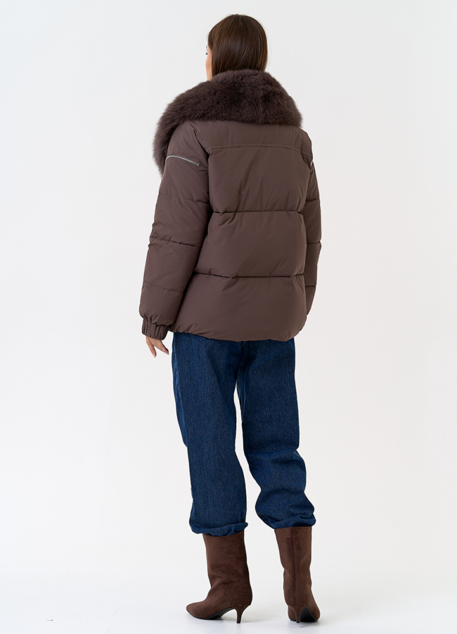 Женский пуховик с воротником из меха песца модель № 31427 в рассрочку