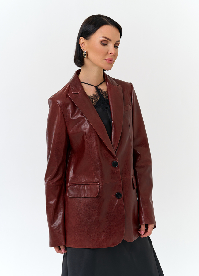 Жакет из натуральной кожи красного цвета модель № 32733 универмаг малина