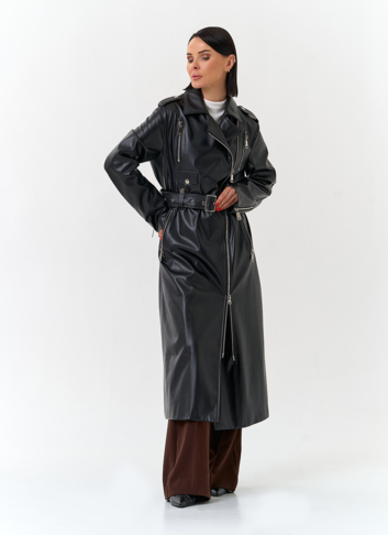 Женский длинный плащ из эко кожи 