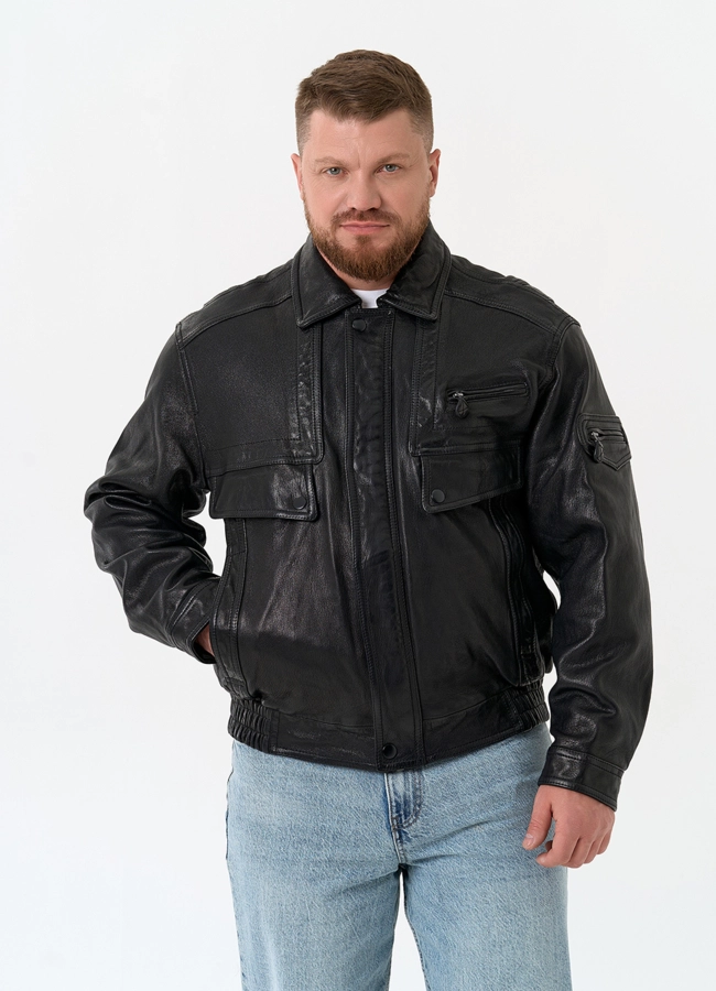 Мужская куртка бомбер из натуральной кожи модель № 32898 меха малина фото