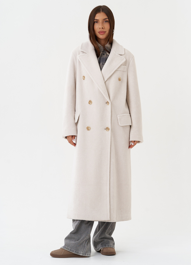 Длинное пальто из шерсти с английским воротником модель № 28537 в кредит