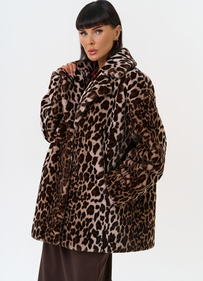 Женская шуба из эко меха с анималистическим принтом модель № 31278 меха малина