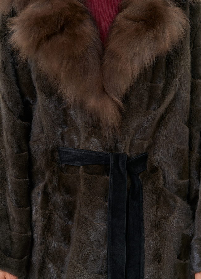 Шуба из меха норки с воротником из меха лисы модель № 31300 универмаг малина