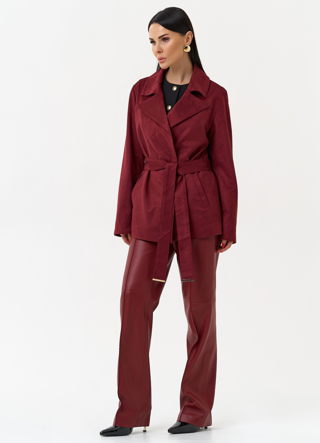 Женская куртка из эко замши бордового цвета модель № 30056 универмаг малина