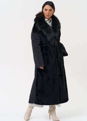 Комбинированное женское зимнее пальто в черном цвете