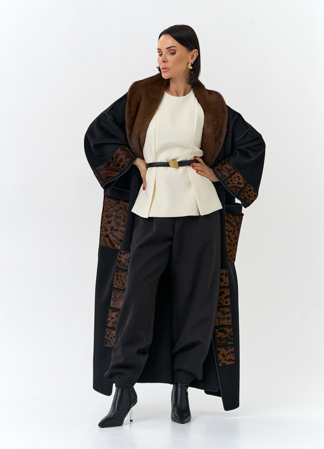 Женское длинное пальто с воротником из меха норки модель № 32647 универмаг малина