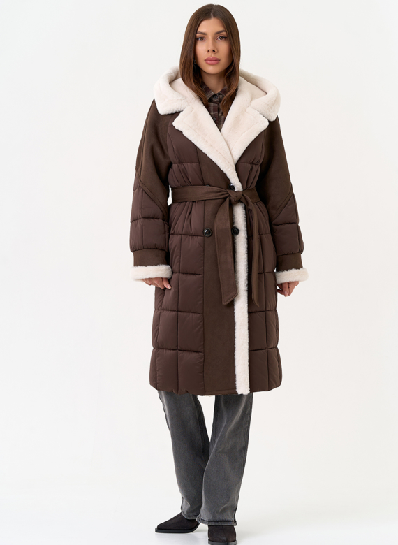 Комбинированный пуховик из эко кожи