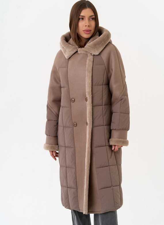 Комбинированный пуховик из эко кожи