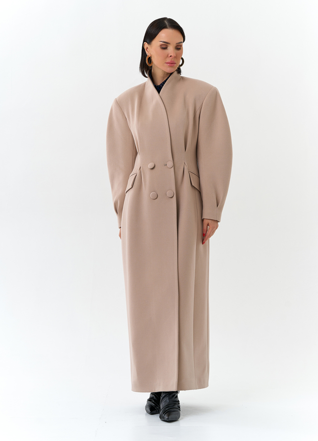 Женское длинное пальто с акцентными рукавами модель № 32784 в рассрочку
