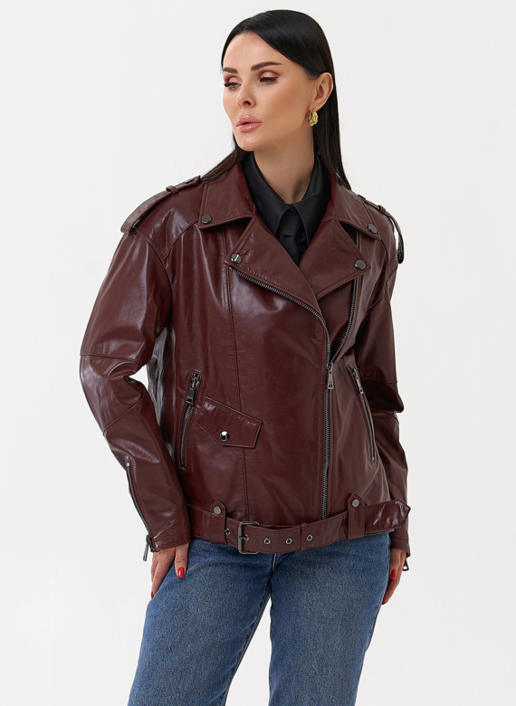 Женская косуха бордового цвета