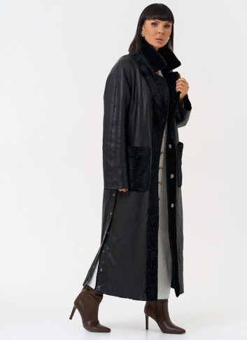 Женская двухсторонняя дубленка с английским воротником