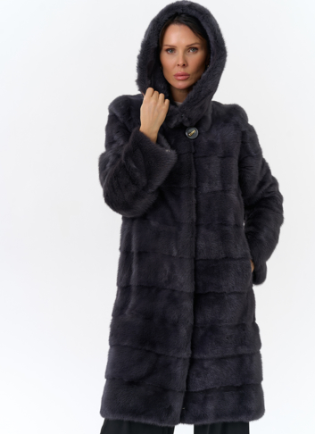 Норковая шуба в цвете графит с капюшоном Норковая шуба в цвете графит с капюшоном