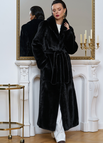 Длинная шуба из меха норки с воротником шаль Длинная шуба из меха норки с воротником шаль