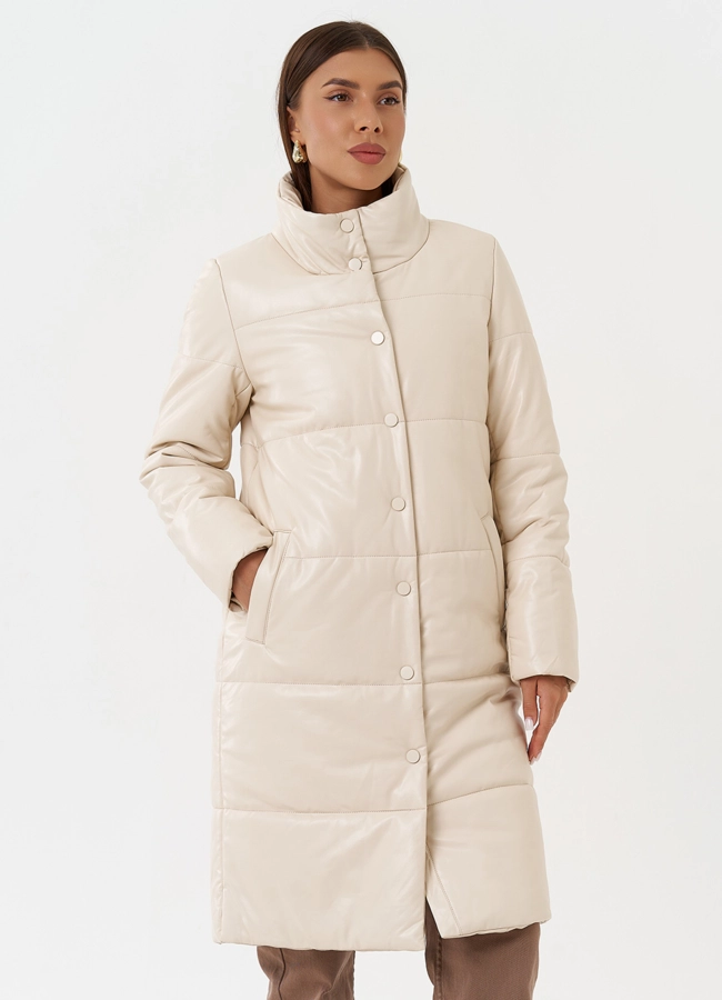 Пуховик из эко кожи на био пухе модель № 27704 в рассрочку