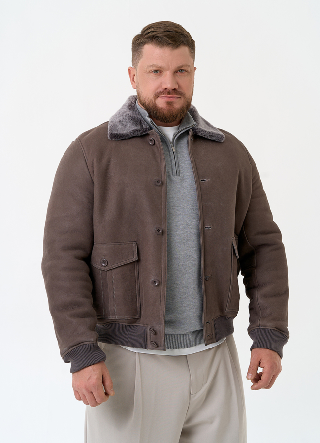 Мужская натуральная дубленка бомбер модель № 31859 универмаг малина