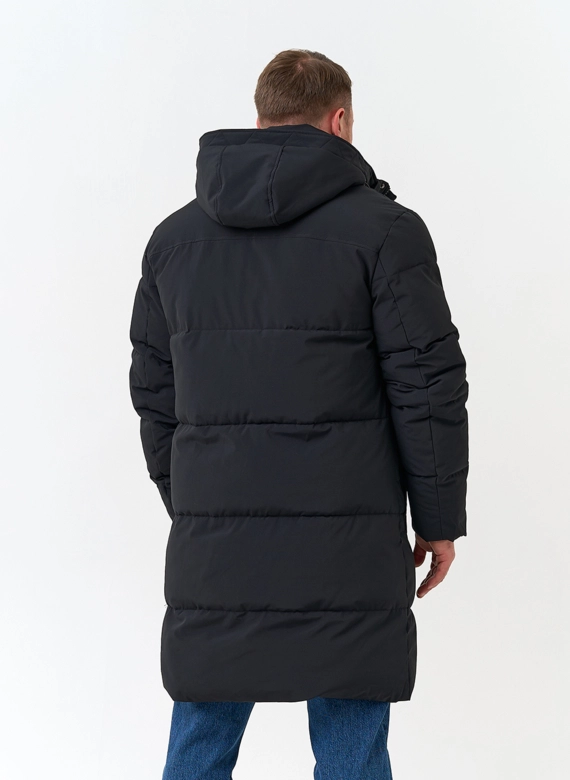 Удлиненный мужской пуховик с капюшоном фото
