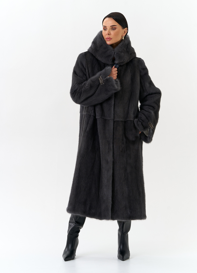 фото Женская шуба из меха норки с капюшоном модель № 32108