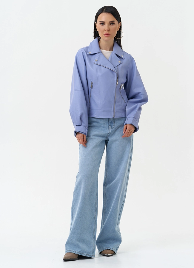 Куртка косуха из эко кожи голубого цвета модель № 30307 в рассрочку