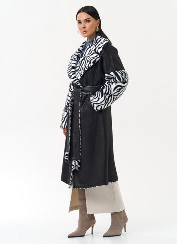 Двухстороннее пальто из эко замши с английским воротником