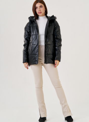 Черный пуховик Malina Siberian из искусственной кожи Черный пуховик Malina Siberian из искусственной кожи