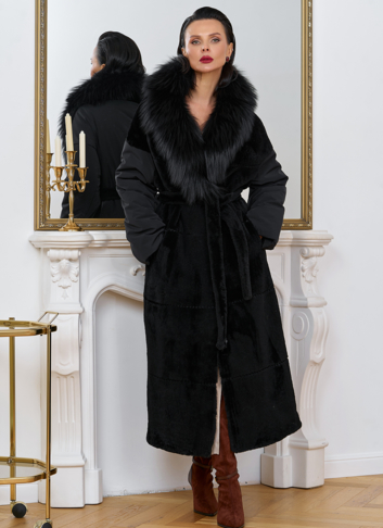 Комбинированное женское зимнее пальто в черном цвете