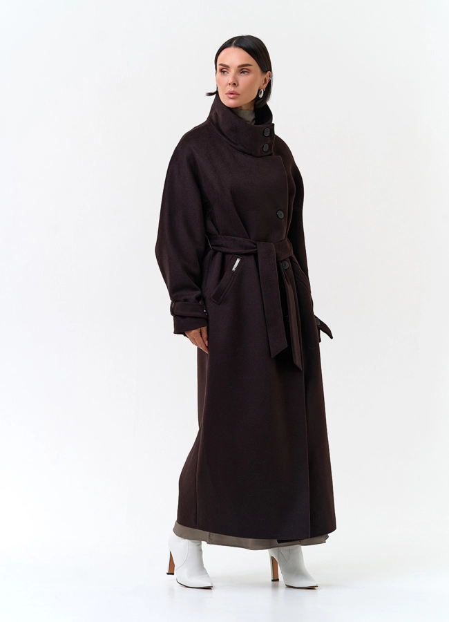 Женское длинное пальто с воротником стойкой модель № 33856 универмаг малина