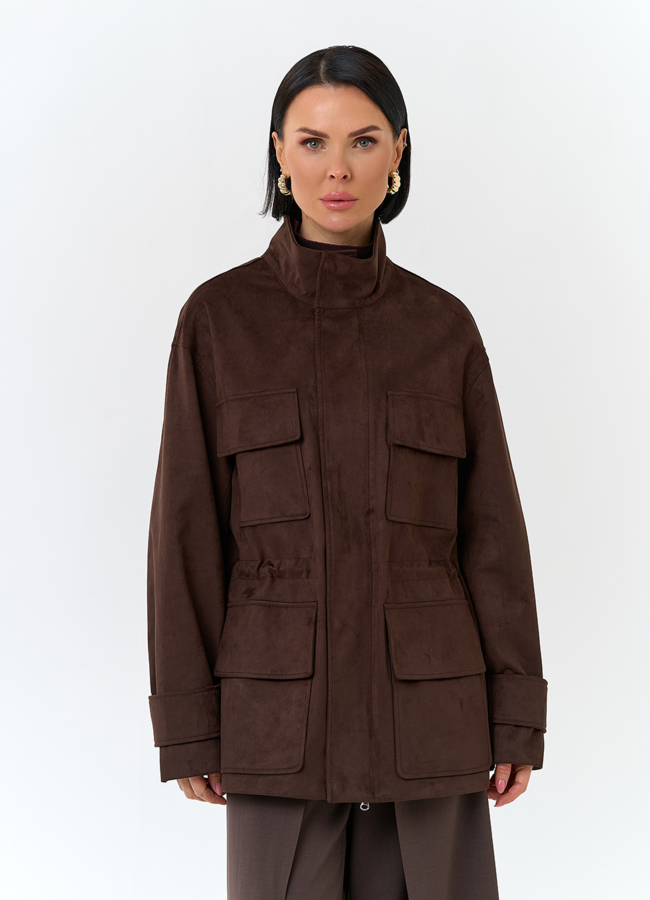 Женская куртка парка из эко замши  модель № 32735 универмаг малина