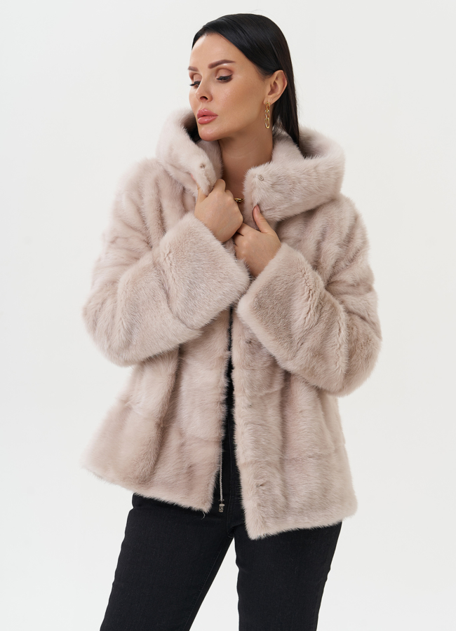 Светлая норковая шуба с капюшоном модель № 24957 универмаг малина