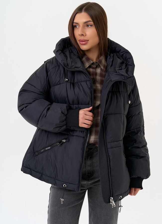 Женский черный пуховик с капюшоном модель № 31582 универмаг малина