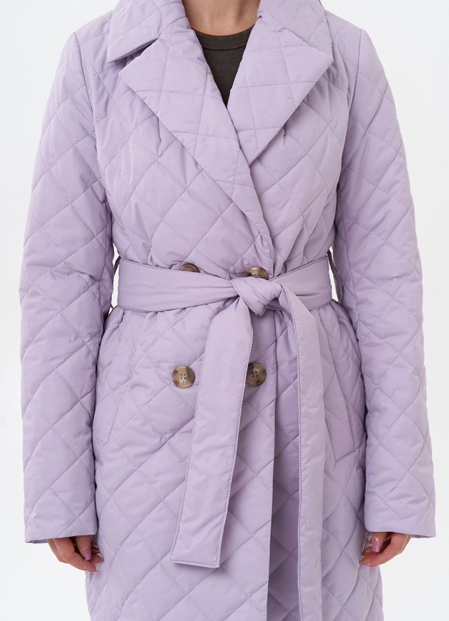 Женское стеганое полупальто с поясом модель № 29544 универмаг малина