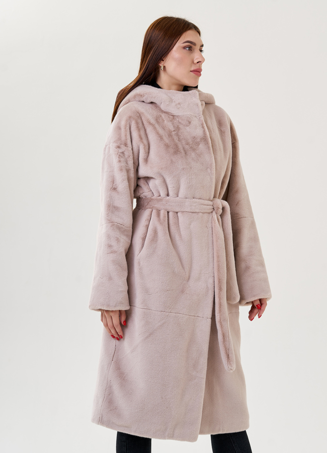 Длинное пальто из искусственного меха модель № 23527 универмаг малина