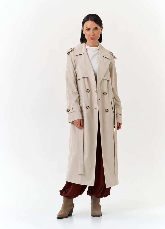 Женский плащ с поясом  модель № 33113 меха малина