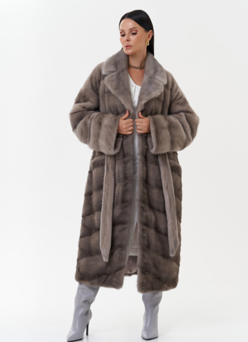 Шуба из скандинавской норки с поясом