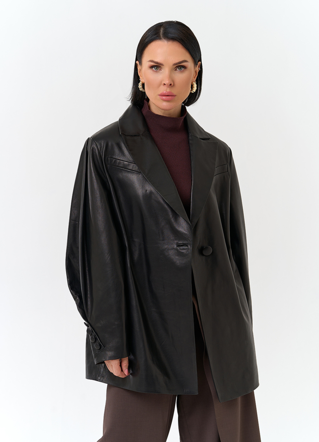 Жакет из натуральной кожи с поясом модель № 32885 универмаг малина