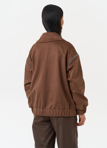 Куртка бомбер из эко замши со съемными рукавами