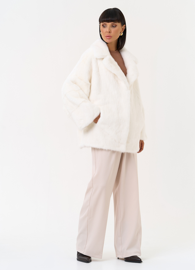 фото Шуба из меха норки белого цвета модель № 31378