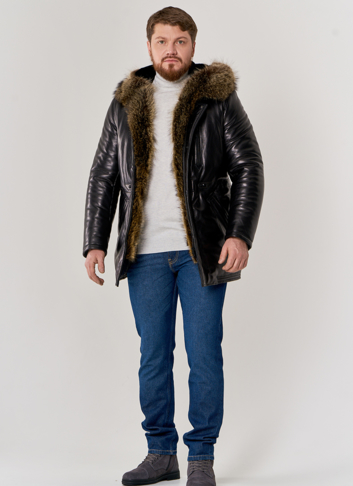 Мужской пуховик из натуральной кожи