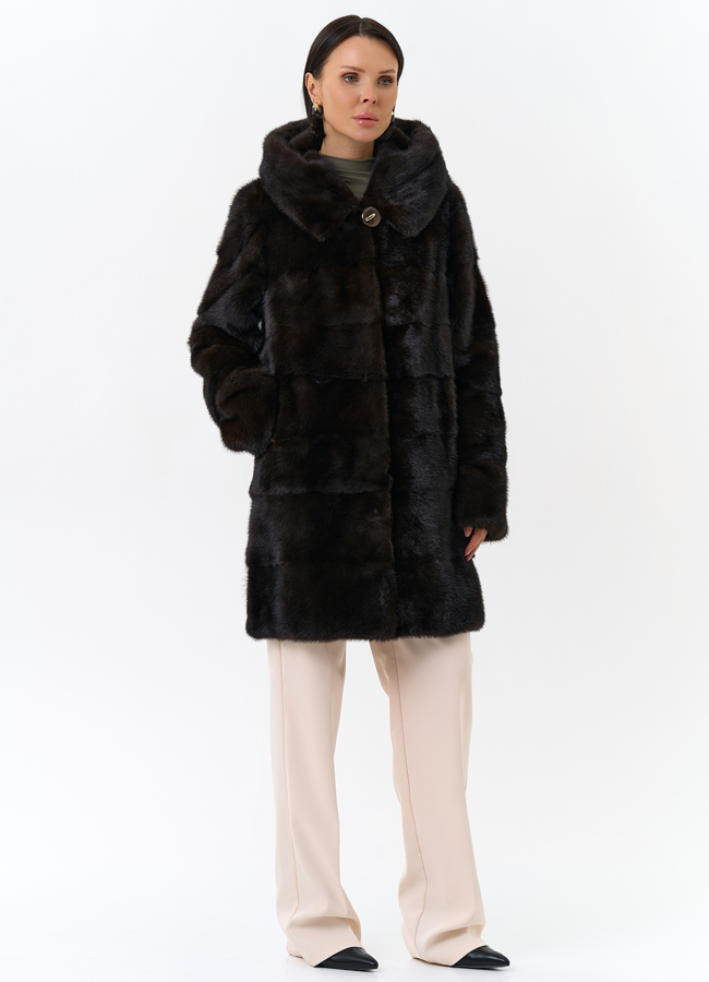 Норковая шуба с капюшоном модель № 24726 универмаг малина