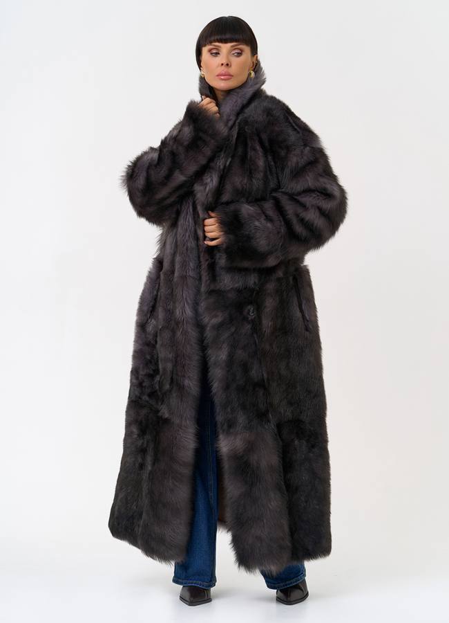 Женская двухсторонняя дубленка с поясом модель № 31616 универмаг малина