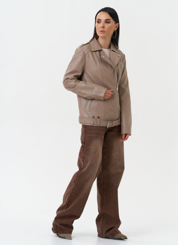 Куртка косуха из эко кожи бежевого цвета