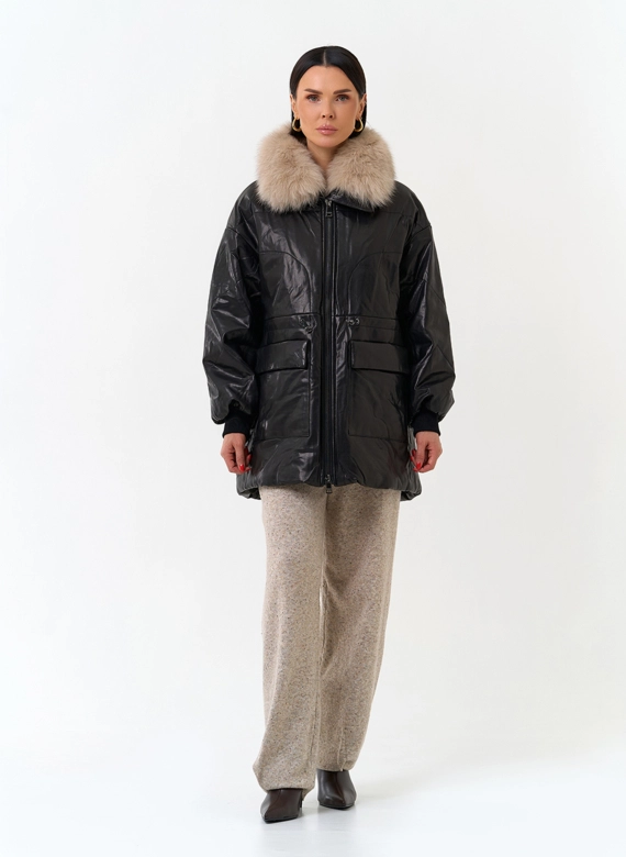 Утепленная кожаная куртка с песцом фото