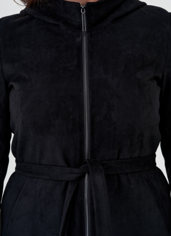 Полупальто из эко замши на утеплителе с капюшоном