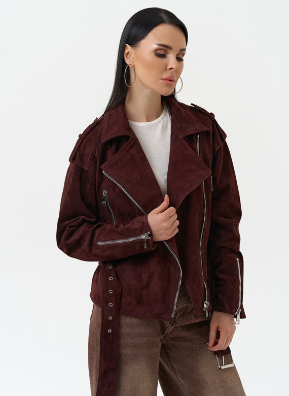 Женская куртка из натуральной замши с поясом