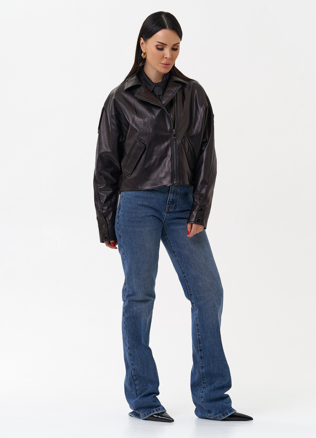 Черная кожаная куртка модель № 29914 универмаг малина