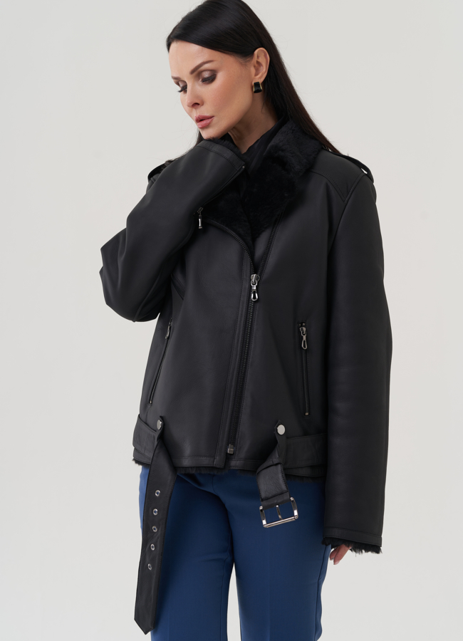 Женская дубленка черного цвета модель № 25527 универмаг малина