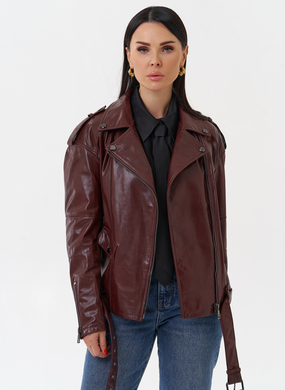 Женская косуха бордового цвета